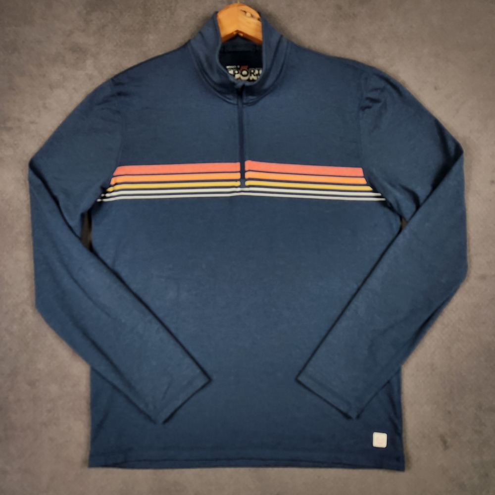 Marine Layer‎ 1/4 Zip Pullover Mens Small Navy Blue Retro Stripe Weekend Sport
